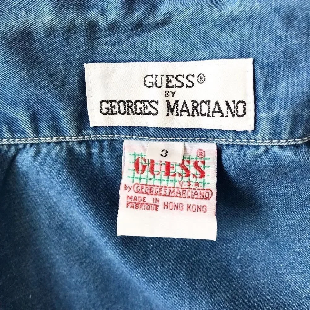 Vintage GUESS Denim Tie Front Top Y2K Western Retro Crop Shirt L - Picture 7 of 8